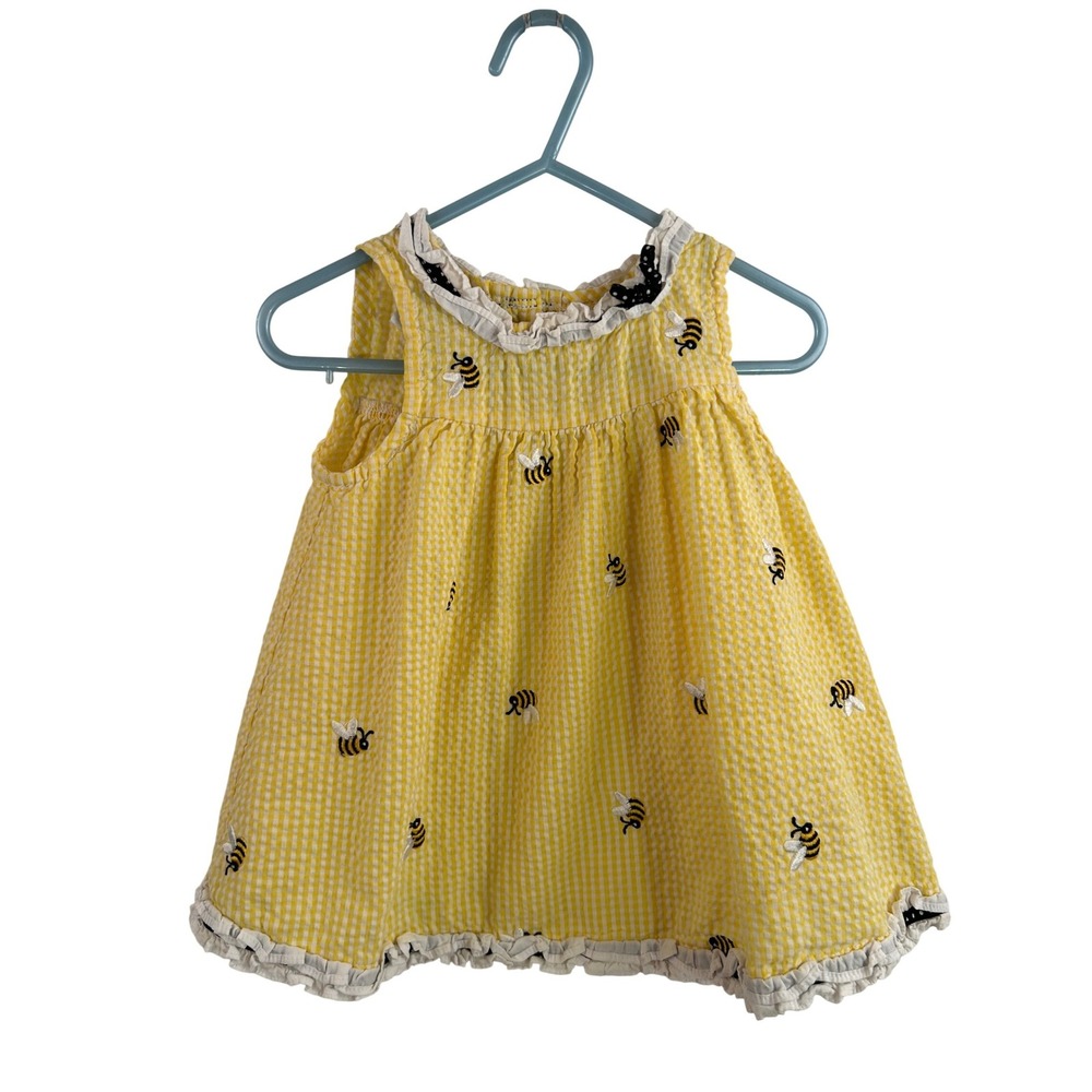Samara Gingham Bee Dress 18M Yellow Embroidered Ruffle Sleeveless Kids